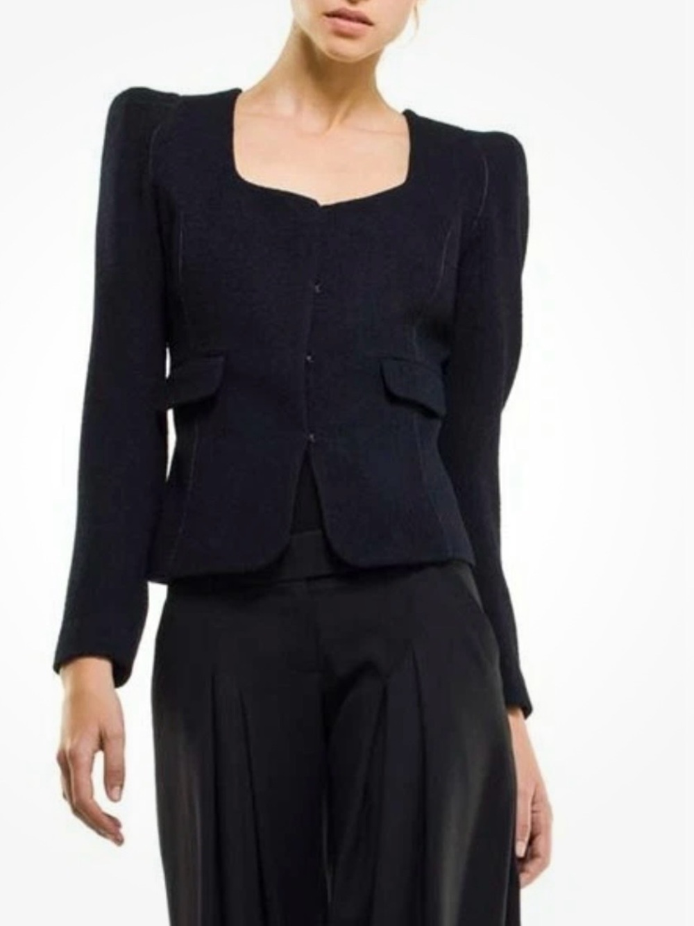 Leon Max Limited Edition Womens Blazer Navy Square Neck Cropped Jacket Sz 4